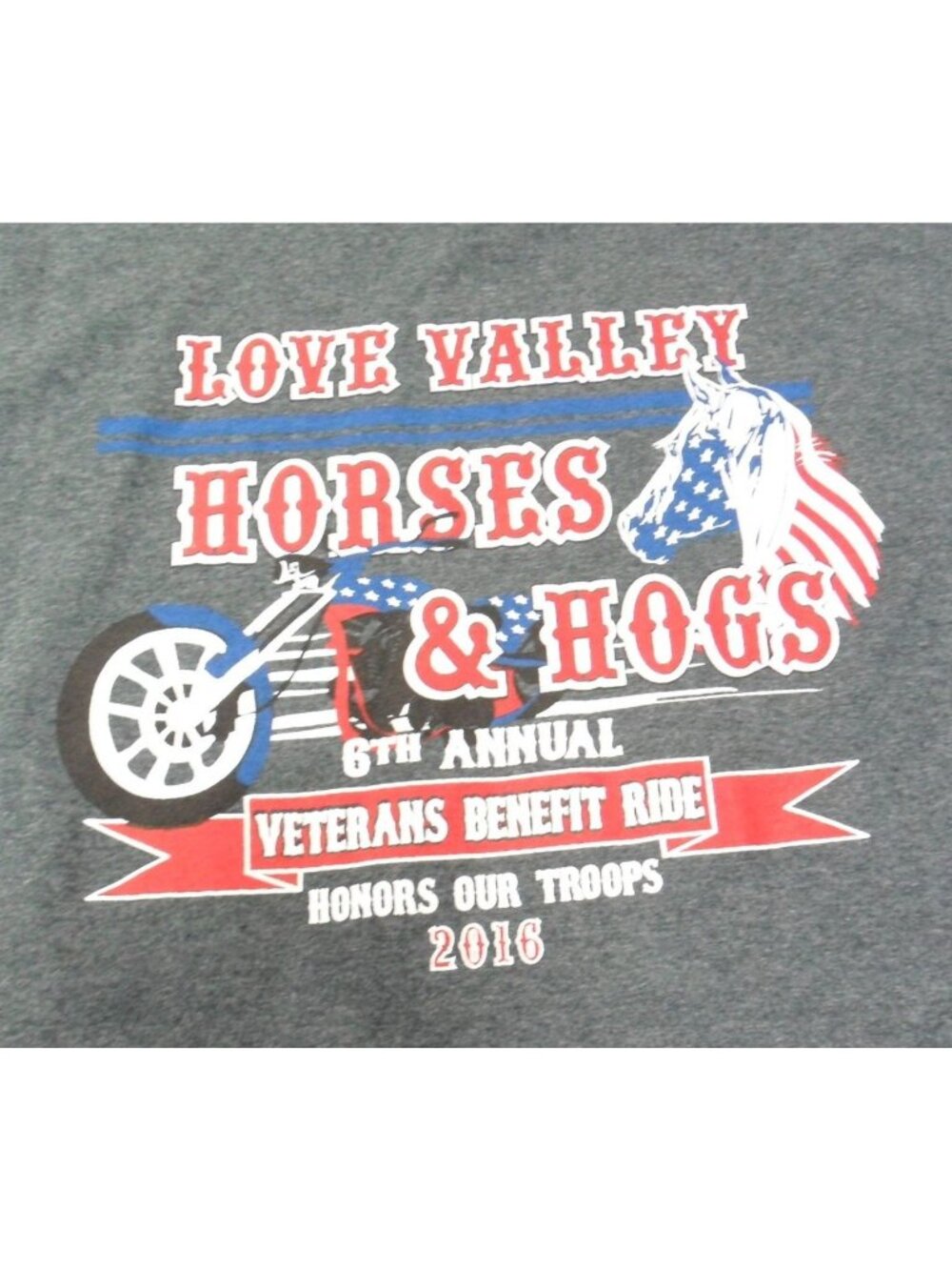 Love Valley Horses & Hogs Veterans Benefit Ride 2016 Gildan T-Shirt Large